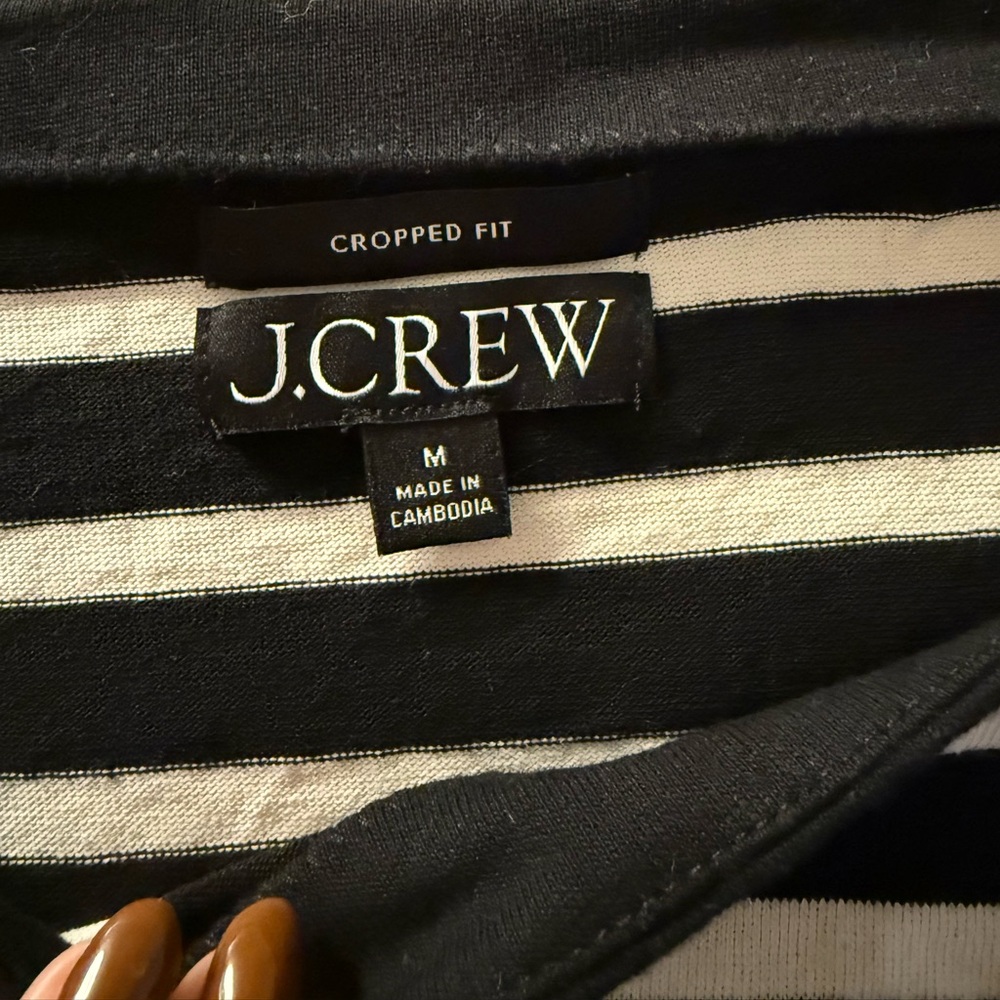 J.Crew Black and White Striped Long Sleeve Cropped Women's Top - Picture 3 of 3